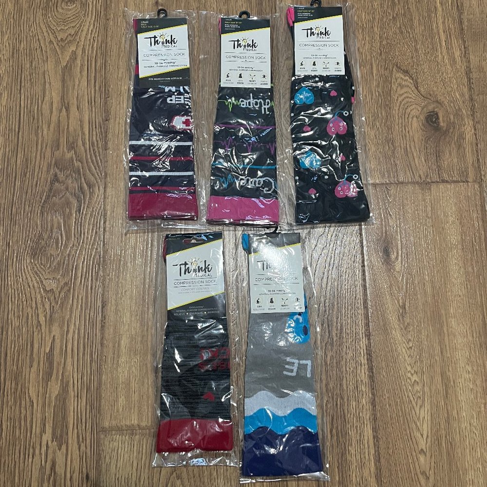 Medical Nurse Nurses Themed Light Compression Socks 5 Piece Lot